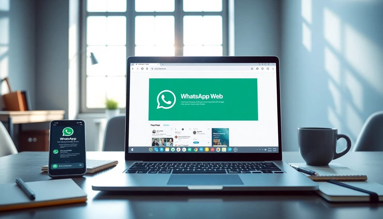 WhatsApp Web interface showcased in a modern workspace, emphasizing communication efficiency.
