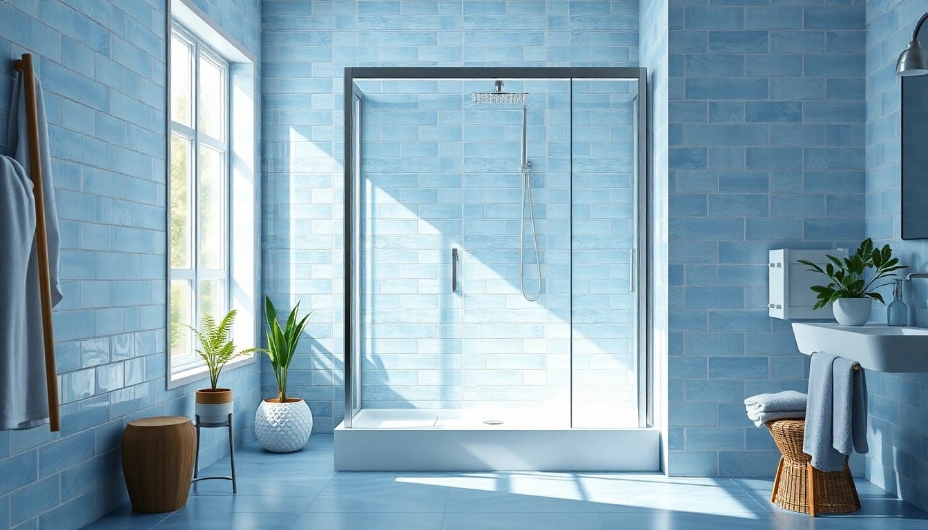 Dusche 100x100 in einem eleganten Badezimmer mit modernem Design und natürlichem Licht.