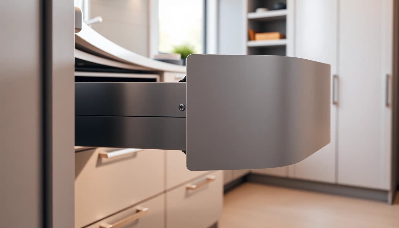 Explore a sophisticated Double Wall Drawer System with seamless metal sliding mechanisms in a modern kitchen.