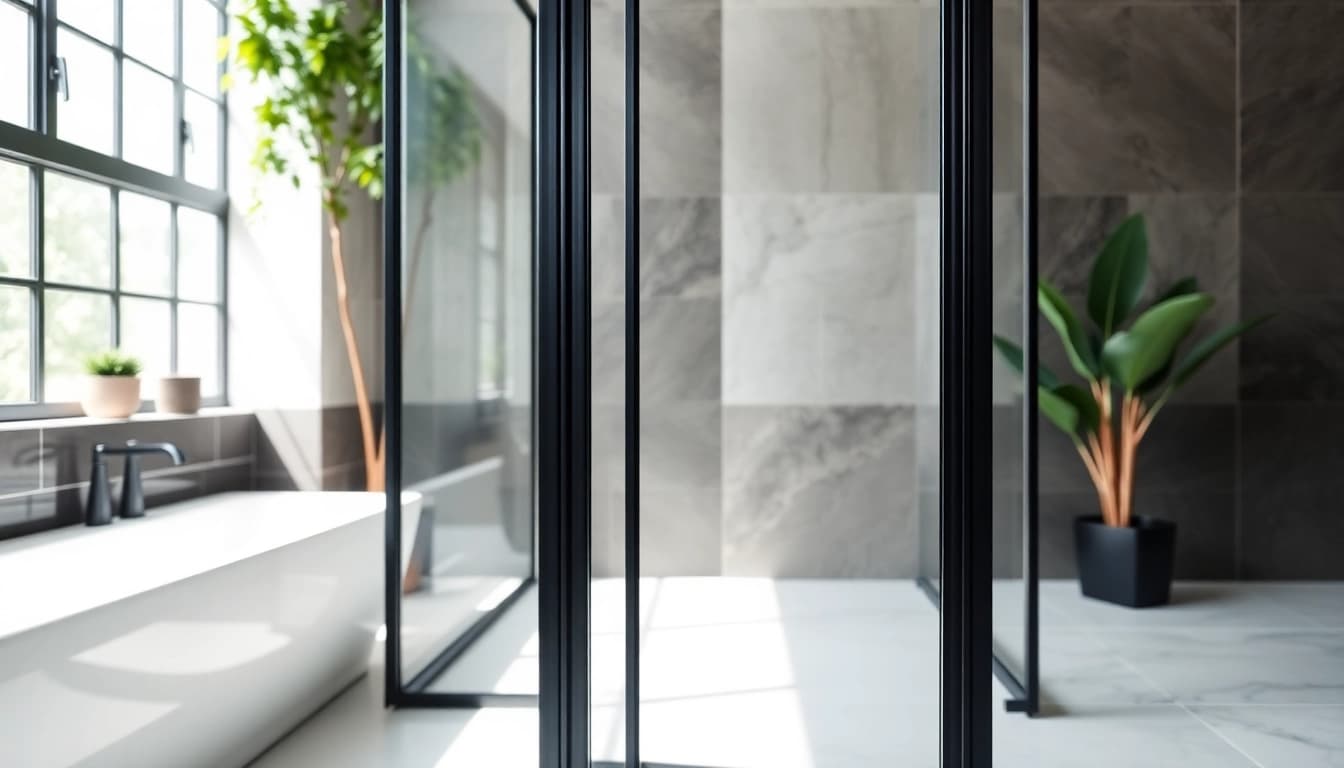 Explore stunning black frame shower doors, showcasing elegance and modern design in a stylish bathroom setting.