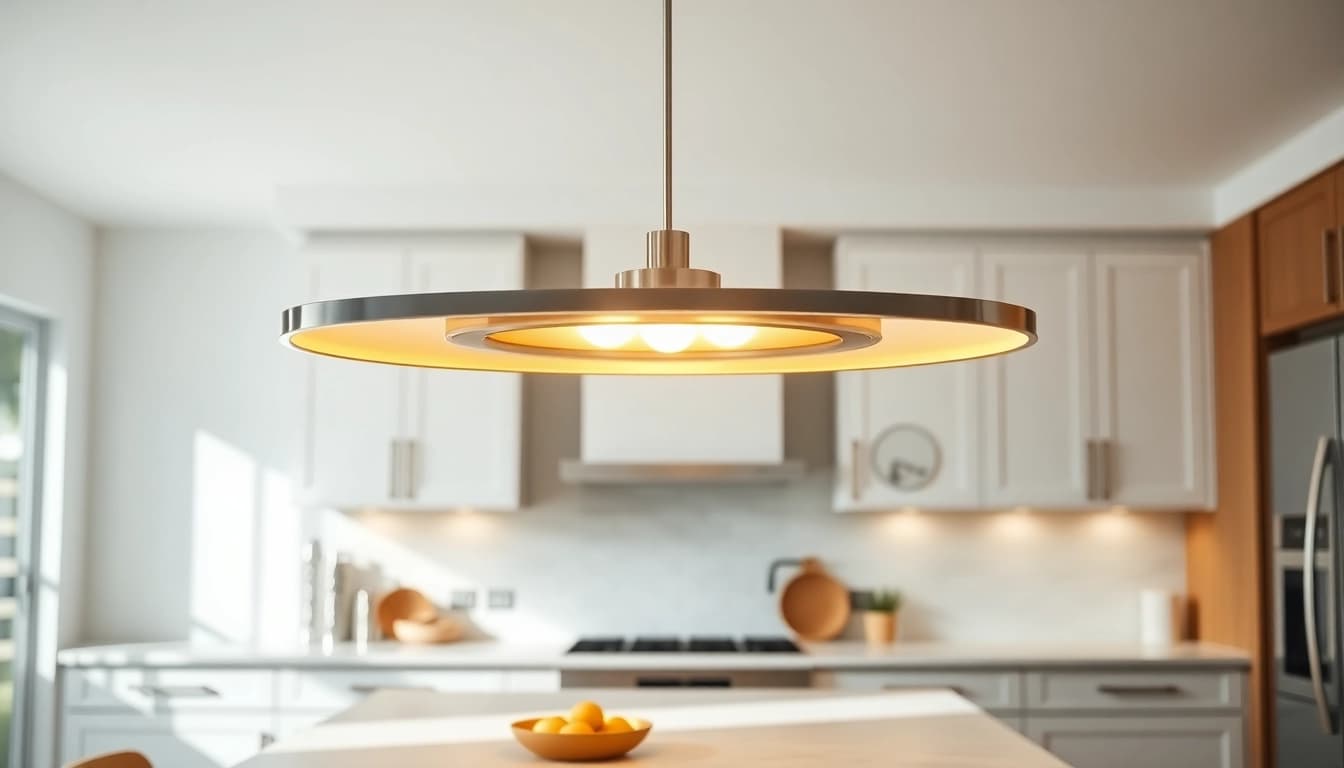 A stunning island light fixture illuminating a modern kitchen space with elegance and warmth.