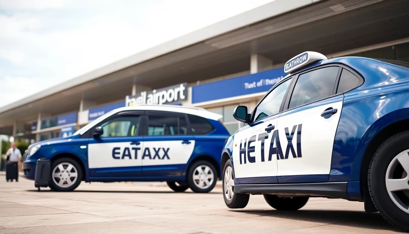 Taxi Nottingham to Heathrow Airport showcasing a professional, sleek vehicle at the airport.