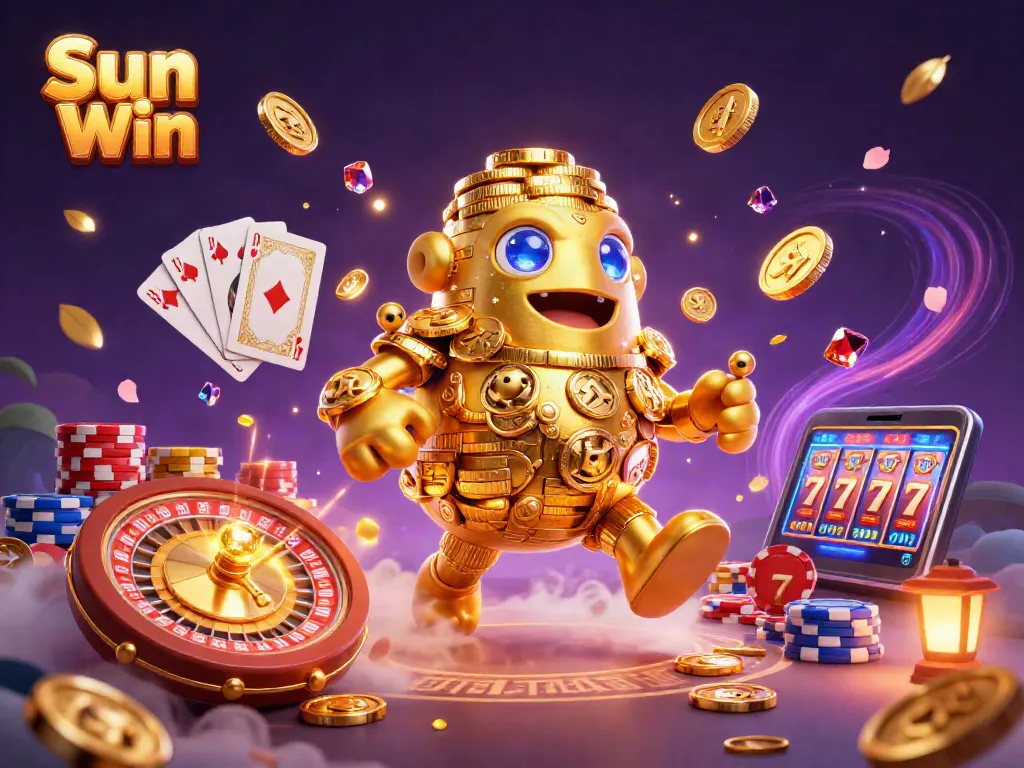 Engage in thrilling gaming adventures at Sun Win with a vibrant 3D casino illustration.