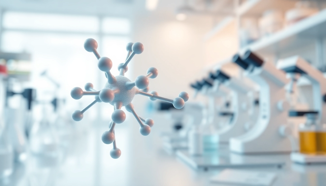 Visual representation of Retatrutide's molecular structure in a laboratory setting.