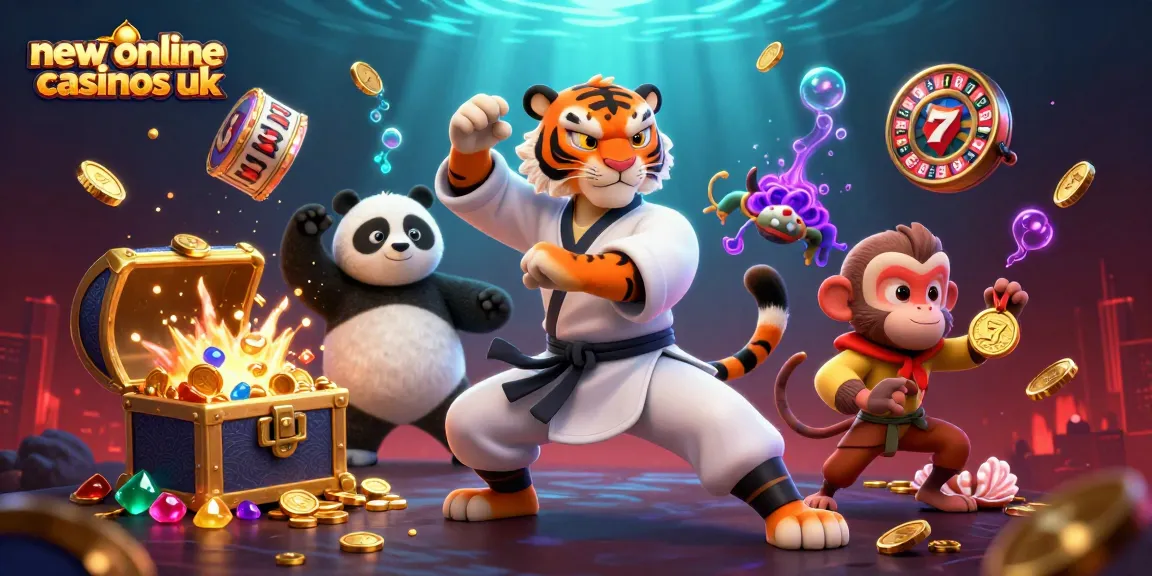 Experience thrilling gameplay at new online casinos uk with vibrant 3D illustration of casino characters and vibrant game elements.