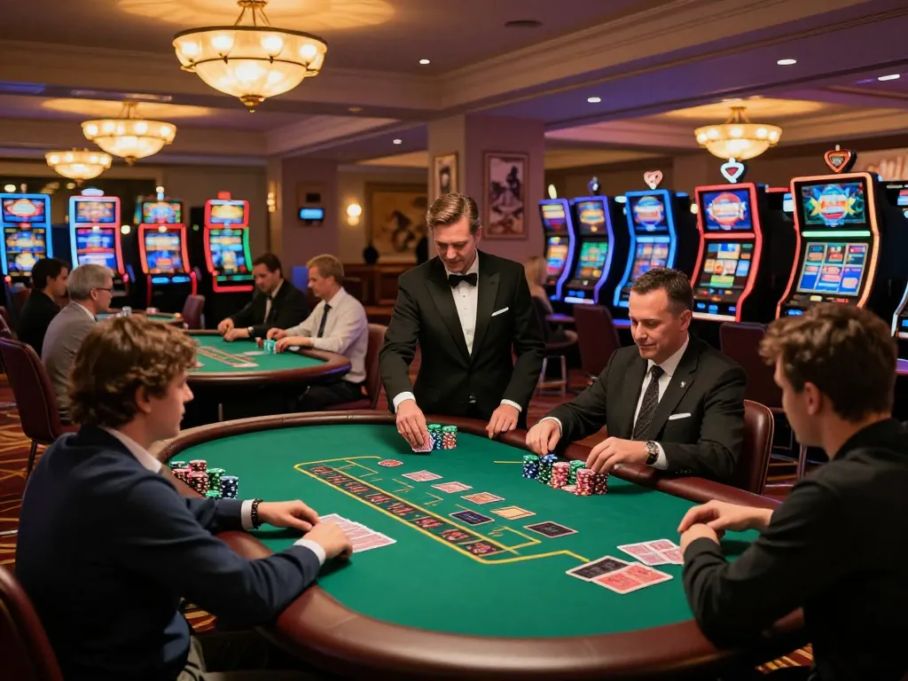 Players engaging in thrilling blackjack at https://mm88.green/ casino, showcasing intense gameplay and lively atmosphere.