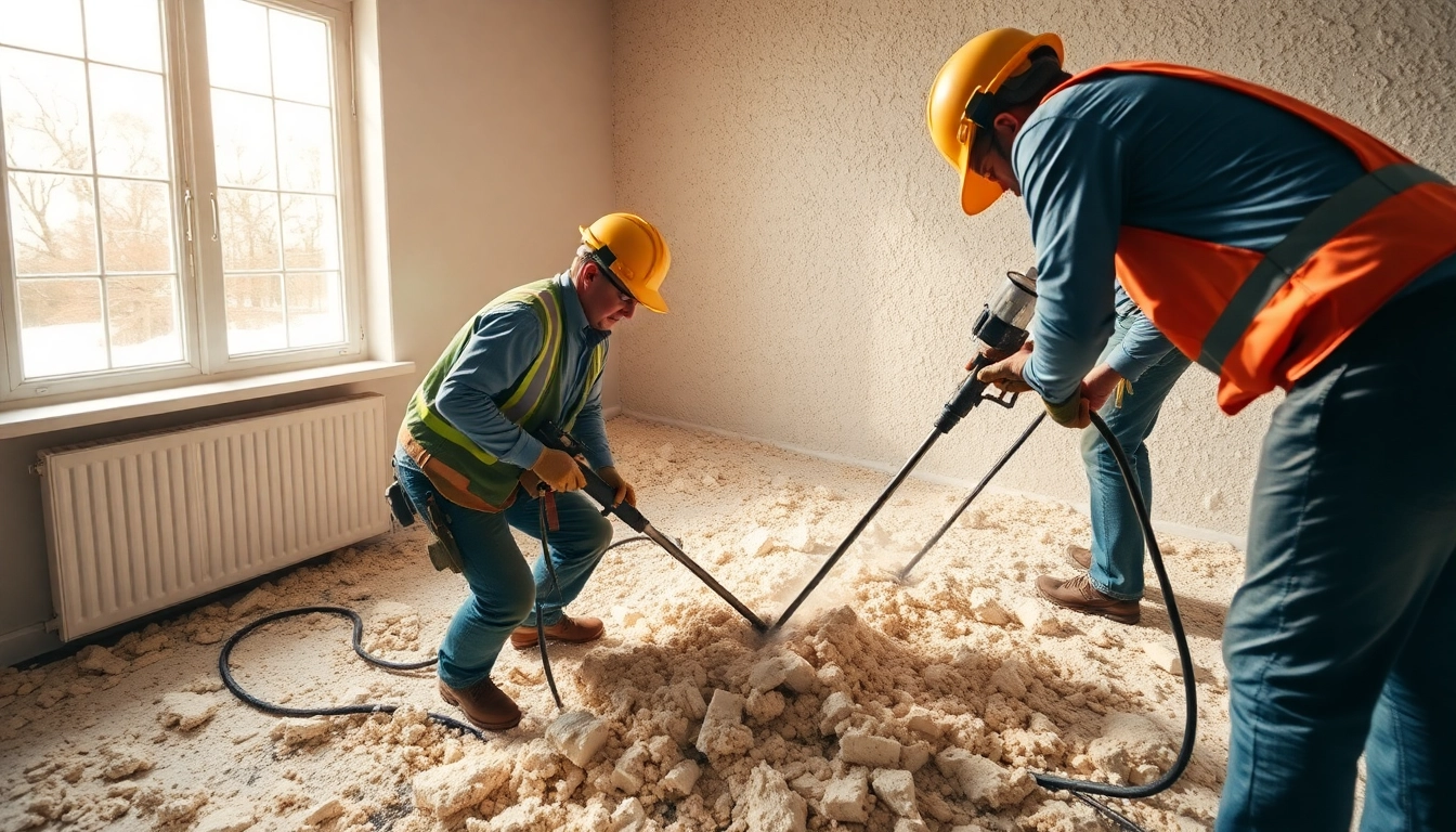 Expert team performing professional spray foam removal in a residential area, ensuring quality and safety.