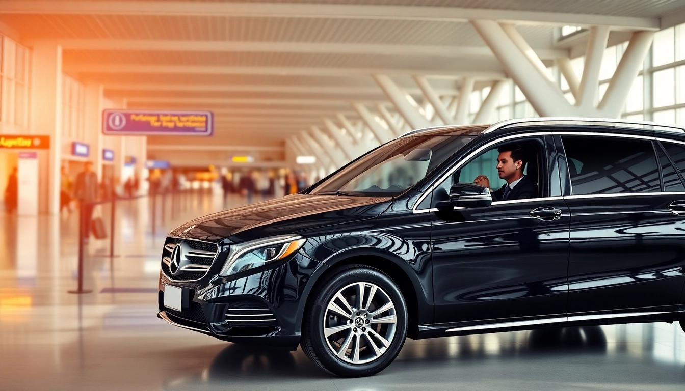Experience efficient Airport Transfers with a professional driver at a busy terminal.