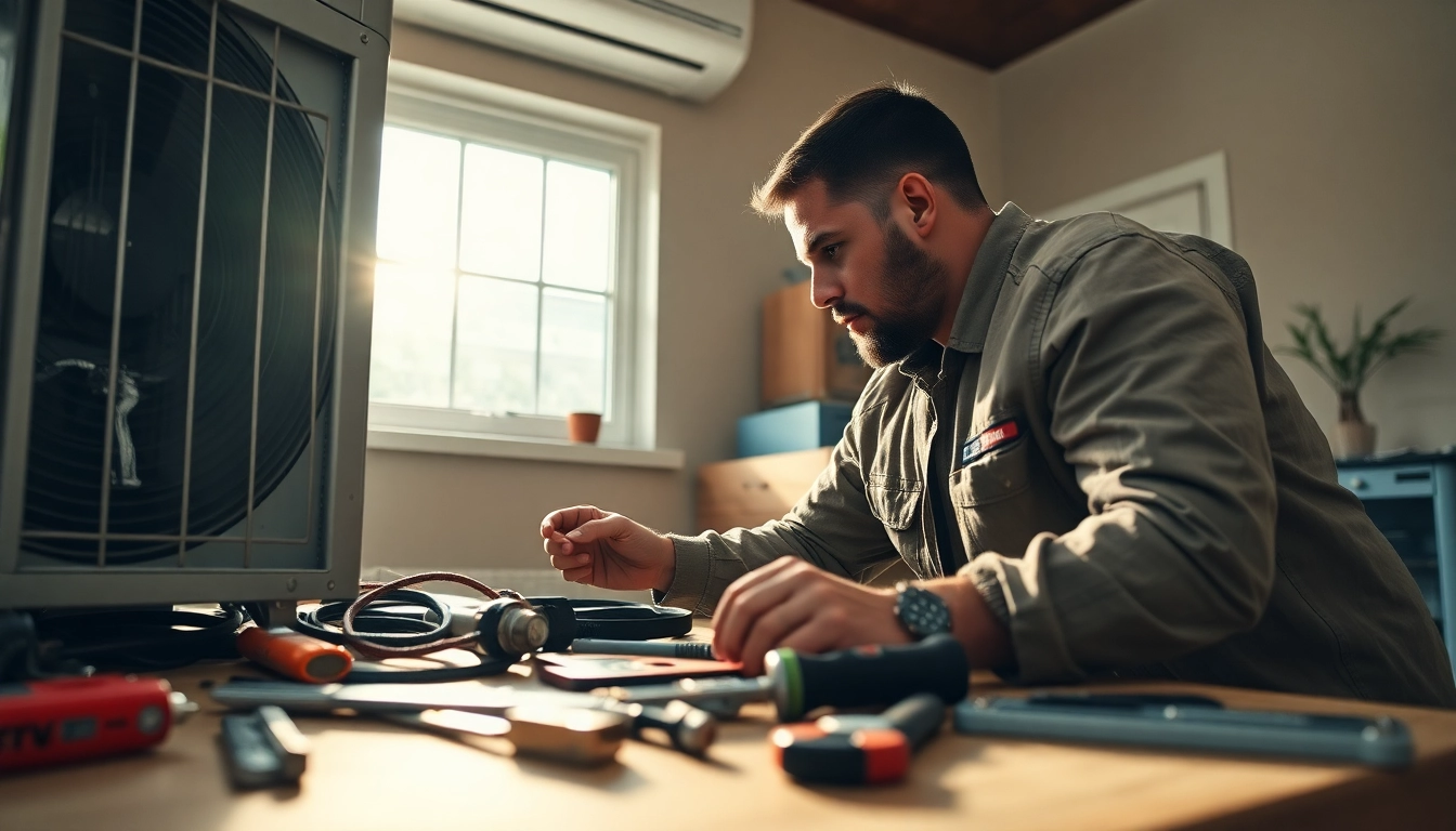 Expert performing Air Conditioning Repair Tampa, highlighting professional tools and focused service.