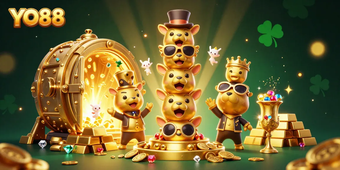 Experience thrilling gameplay with YO88 at a vibrant casino, featuring exciting treasures and animated characters.