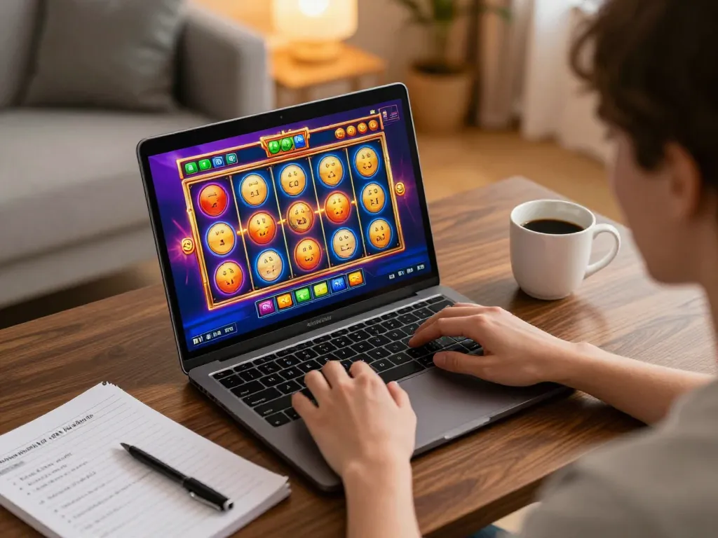 Engaging scene at nhà cái 789bet with a player focusing on online slot game, showcasing gaming strategy and comfort.