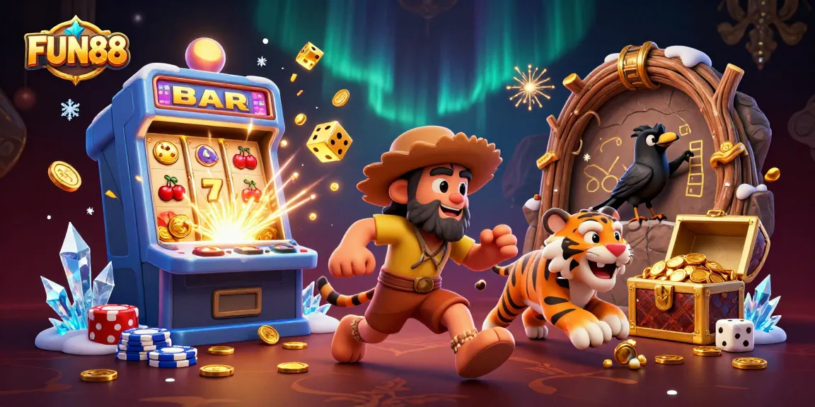 Experience the excitement of FUN88's vibrant casino atmosphere with a lively prehistoric scene!