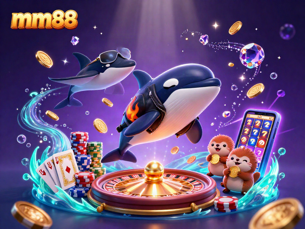 Engage with mm88's thrilling casino adventure featuring orcas, otters, and vibrant gaming elements.