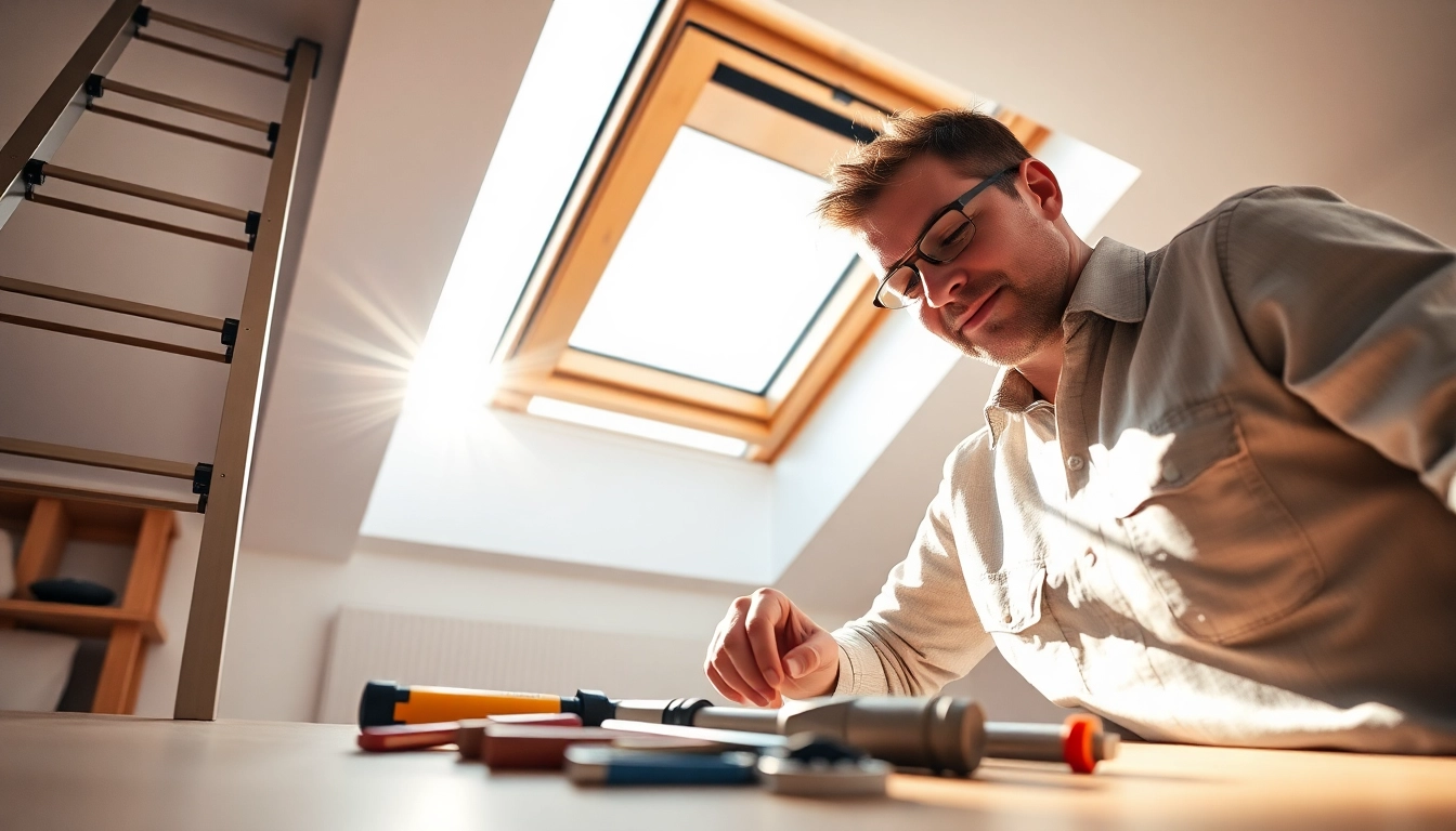 Velux repairs expert technician working on a skylight, showcasing precision and professionalism.