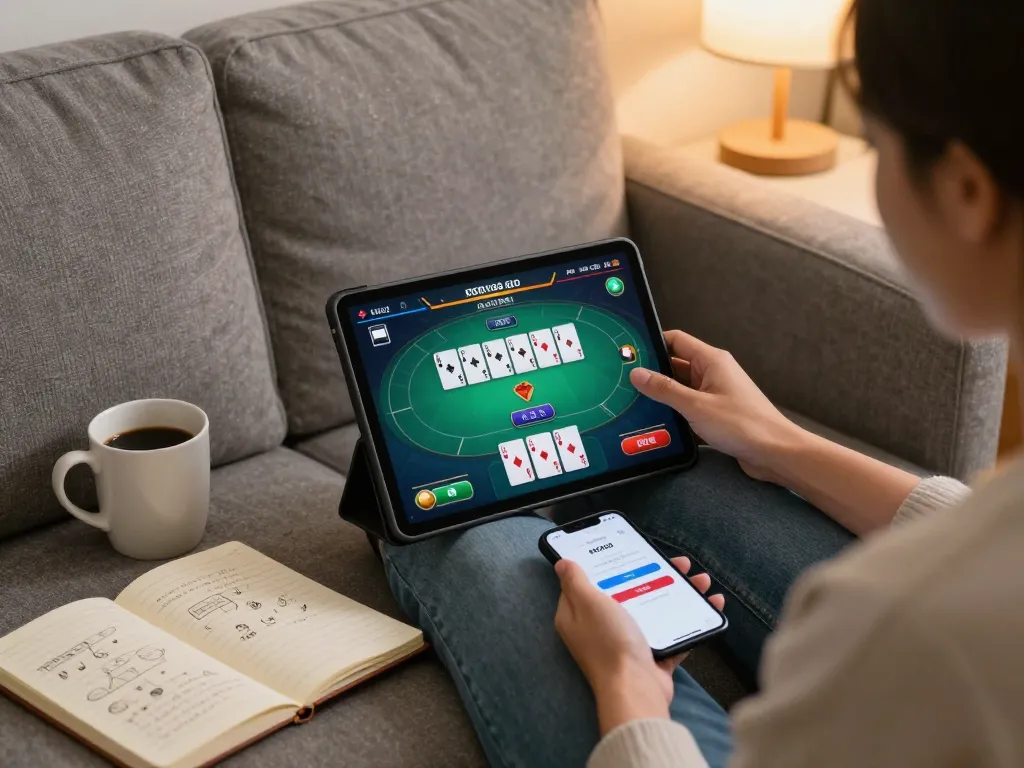 rokok88 login screen displayed on tablet during a cozy online poker session at home