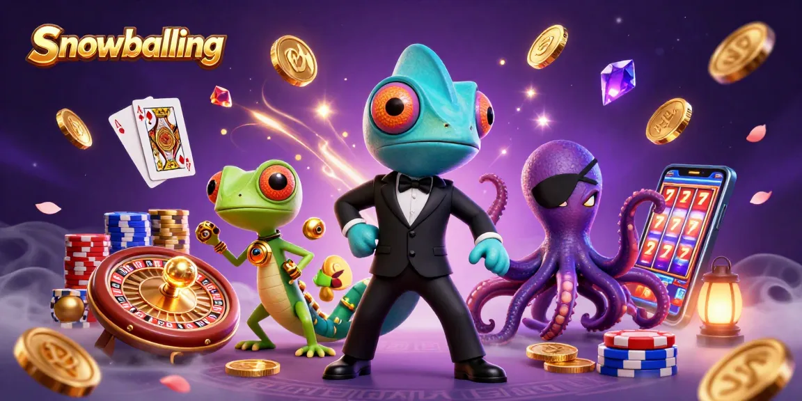 Engage in snowballing action with a vibrant casino scene featuring dynamic characters and dazzling game elements.