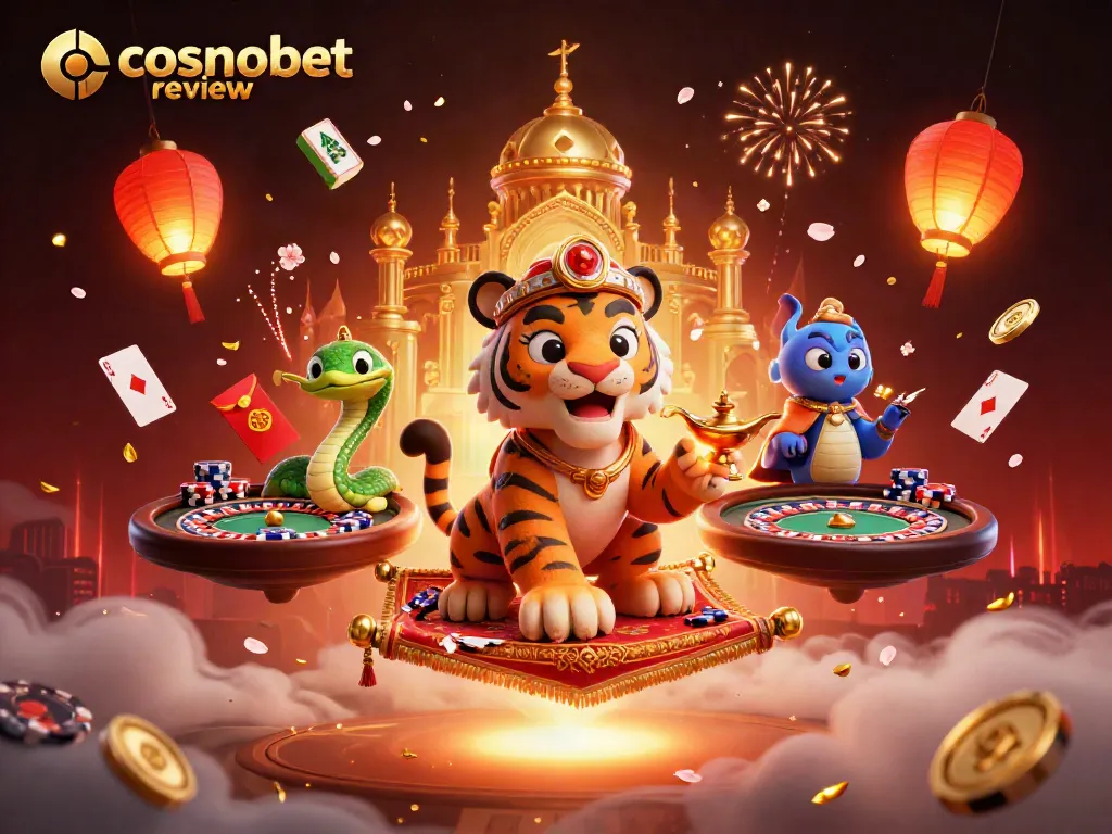 Experience an enthralling cosmobet review featuring an Arabian Nights theme with vibrant casino elements.