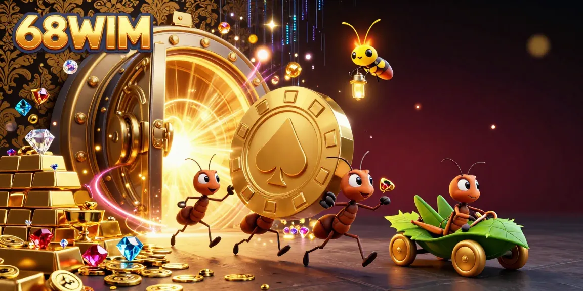 Engage with 68WIM's thrilling gaming adventure featuring ants on a heist amid dazzling treasures.