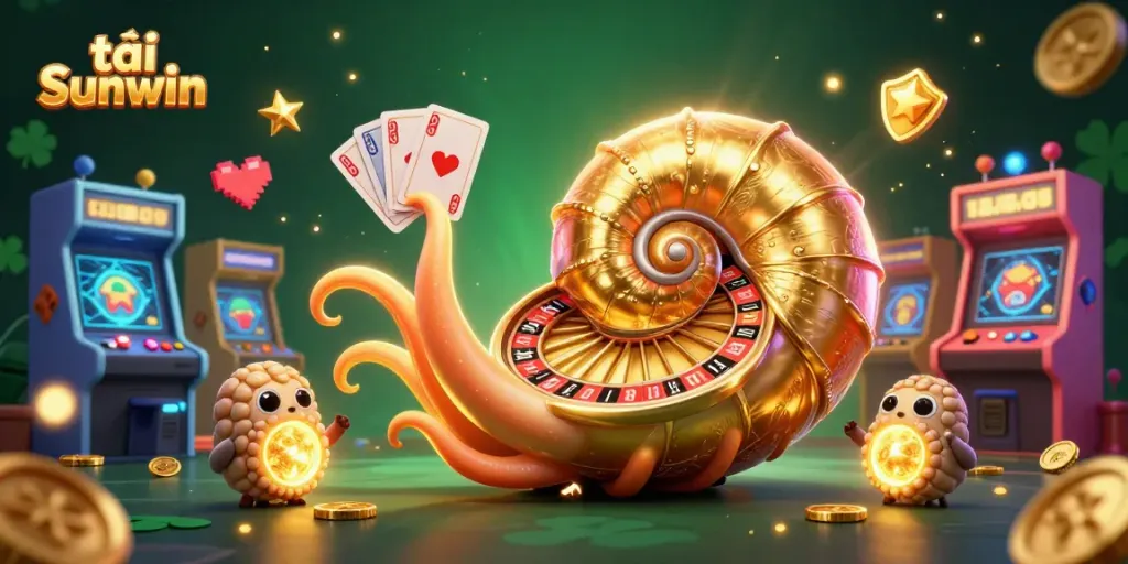 Play and win with tải Sunwin featuring a giant nautilus roulette wheel and glowing elements.