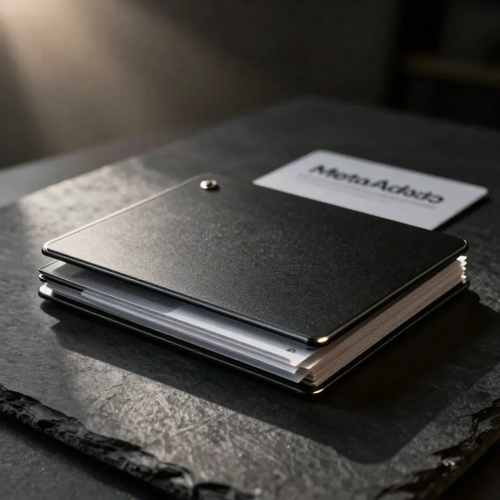 Graphite audit case sliding open with translucent dividers and proof strip in dark studio light.