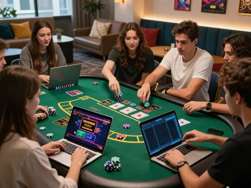 Group enjoying online casinos that accept credit card in a vibrant setting.
