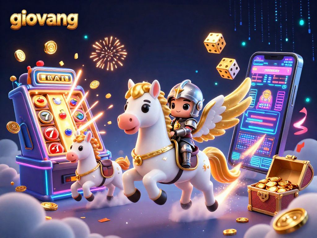 Bet big with giovang's thrilling slots and jackpot excitement, featuring 3D characters amidst casino magic.