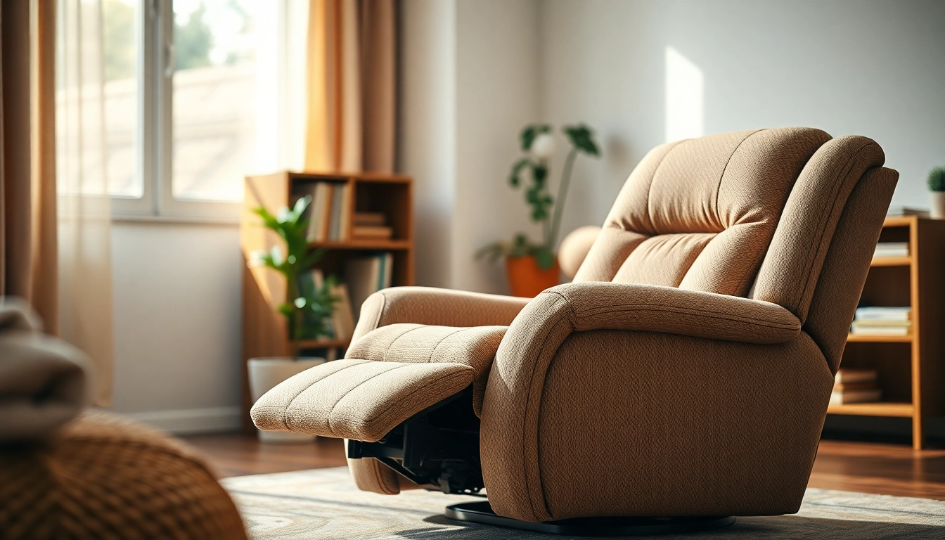 Relax in a stylish, comfortable sleeping recliner chair set in a warm living room environment.