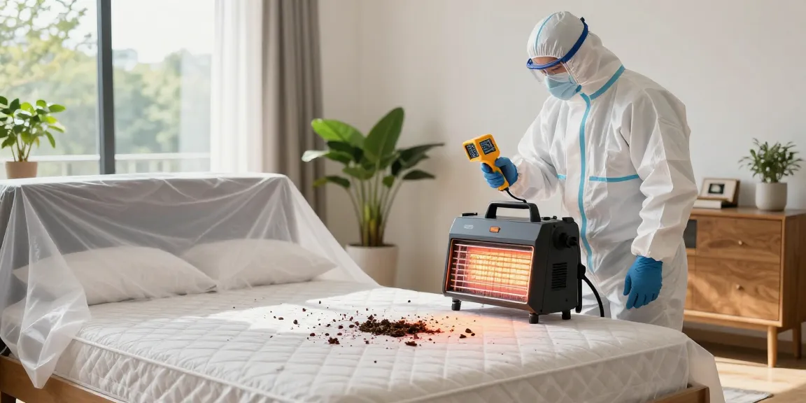 Effective bed bug heat treatment in action by professional exterminators ensuring thorough eradication.