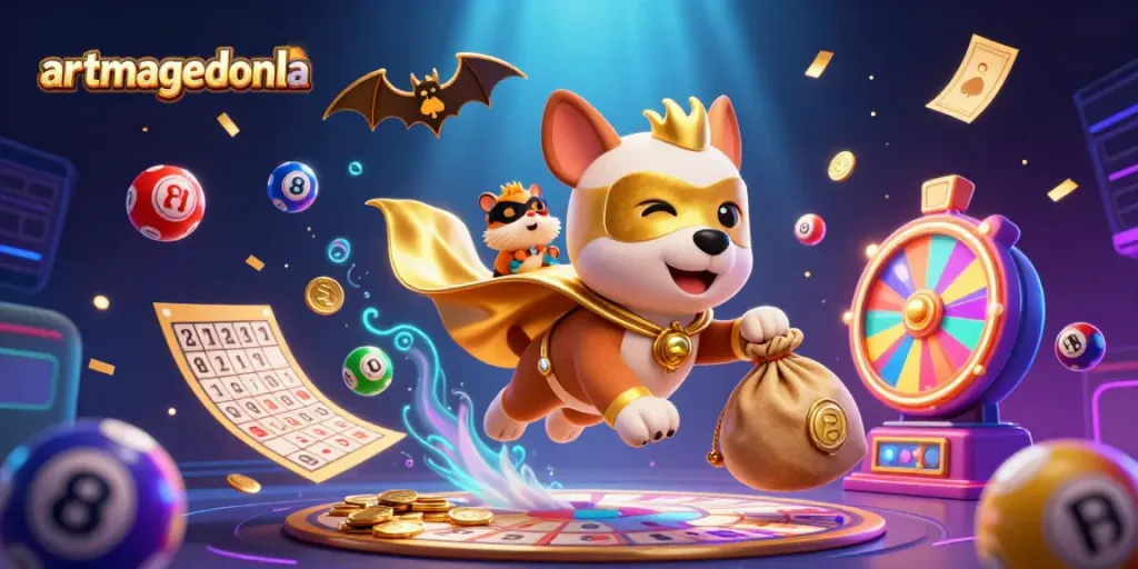 Join the adventure with artmageddonla, where a flying dog and hamster celebrate with casino-themed treasures!