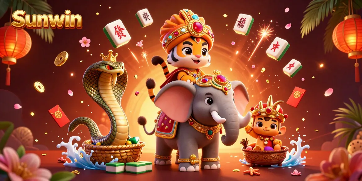 Engage with Sunwin's thrilling casino experience featuring an ornate maharaja tiger and elephant.