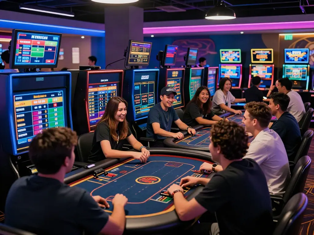 lu88 sportsbook scene with players engaged in betting and live dealer games, vibrant gaming atmosphere.