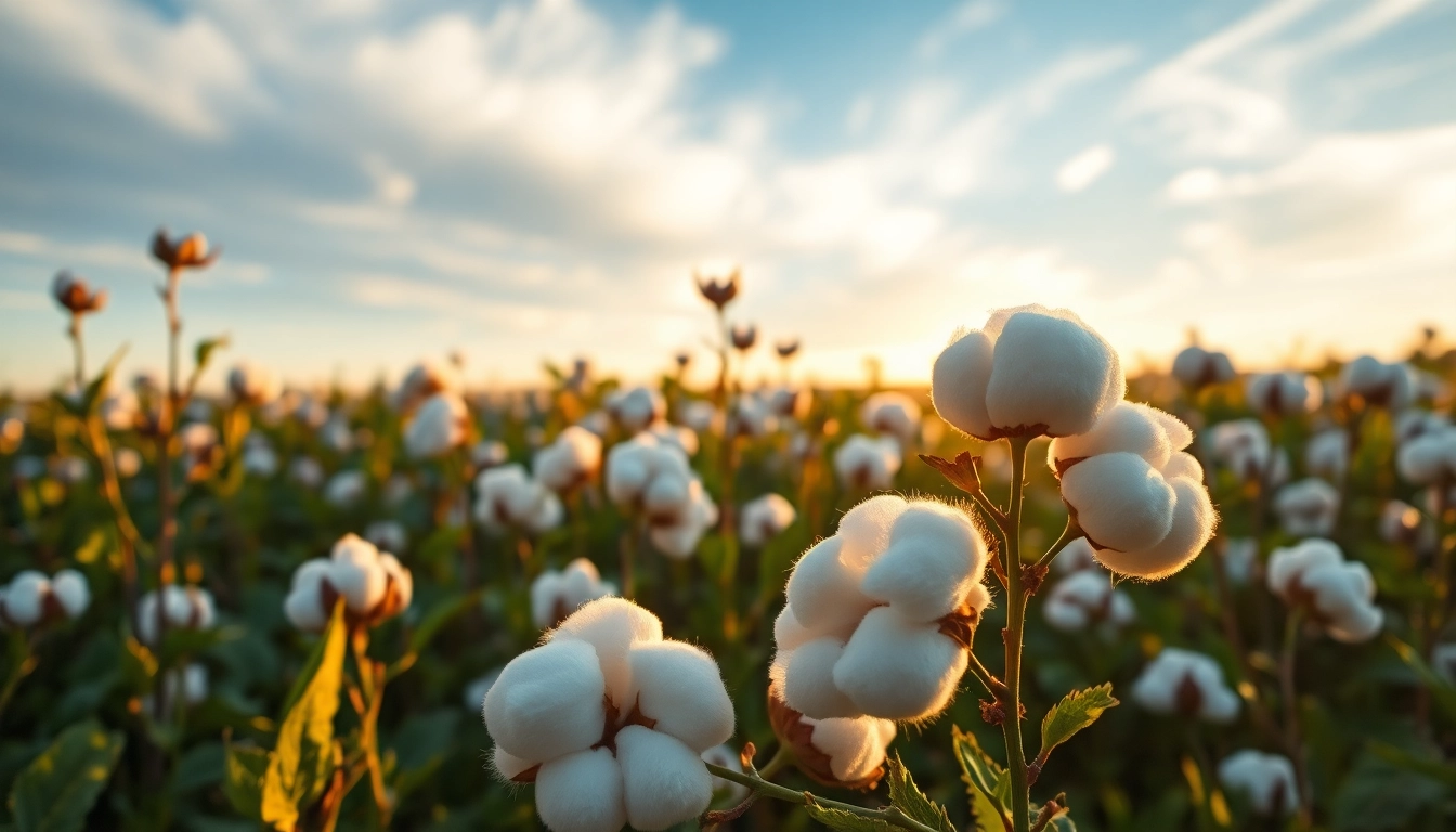 katoen bloeiende planten in een serene katoenveld tijdens de zonsondergang