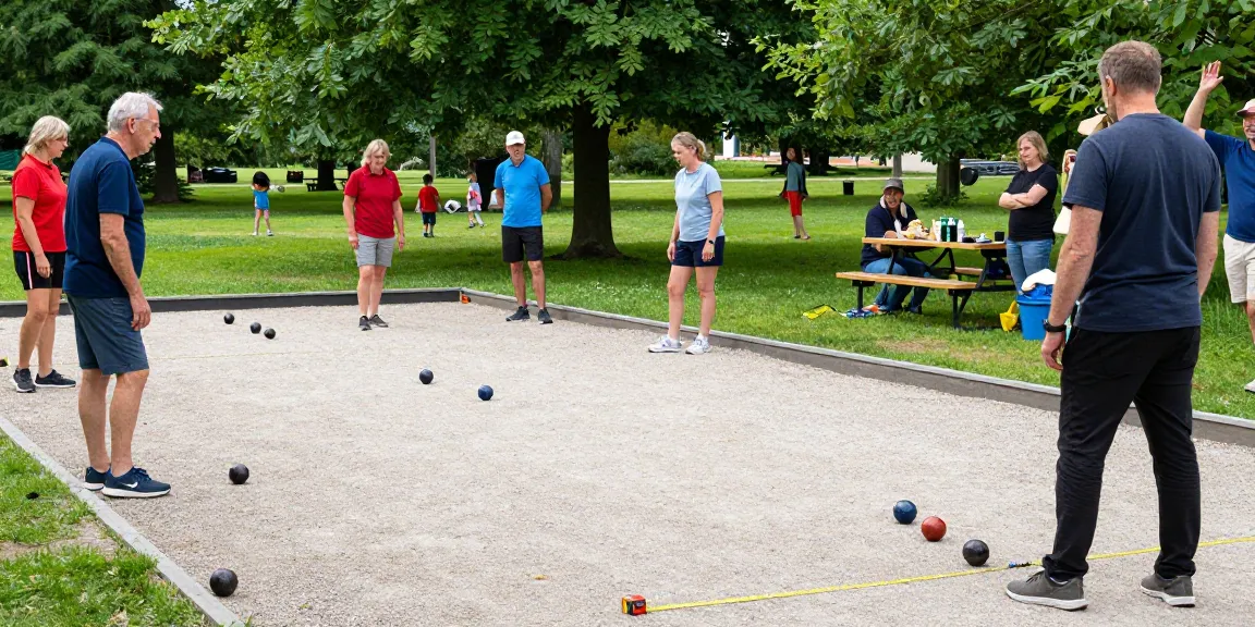 Players enjoying a lively petanque match at fopikotakendari.org's community event in a sunny outdoor park.