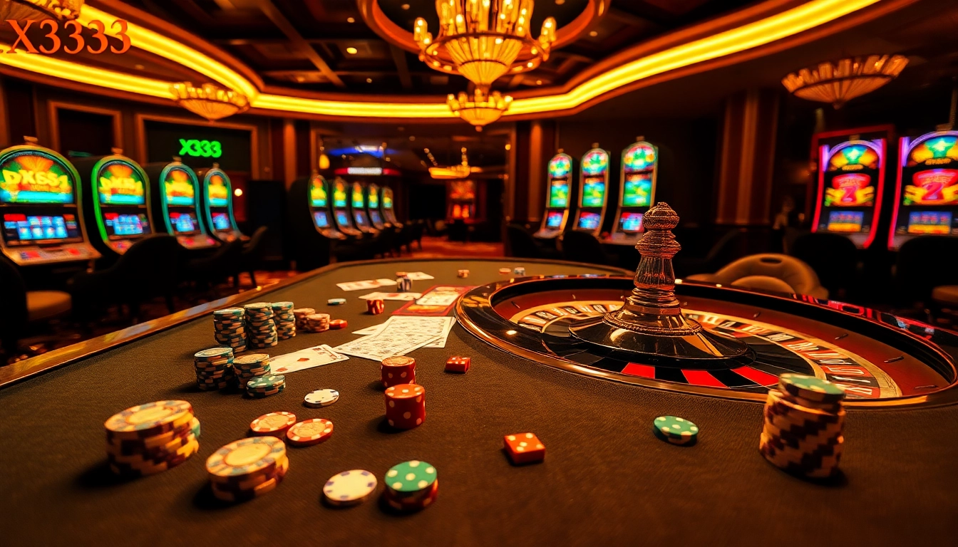 Engaging gambling atmosphere at X333 casino table with vibrant poker chips and cards.