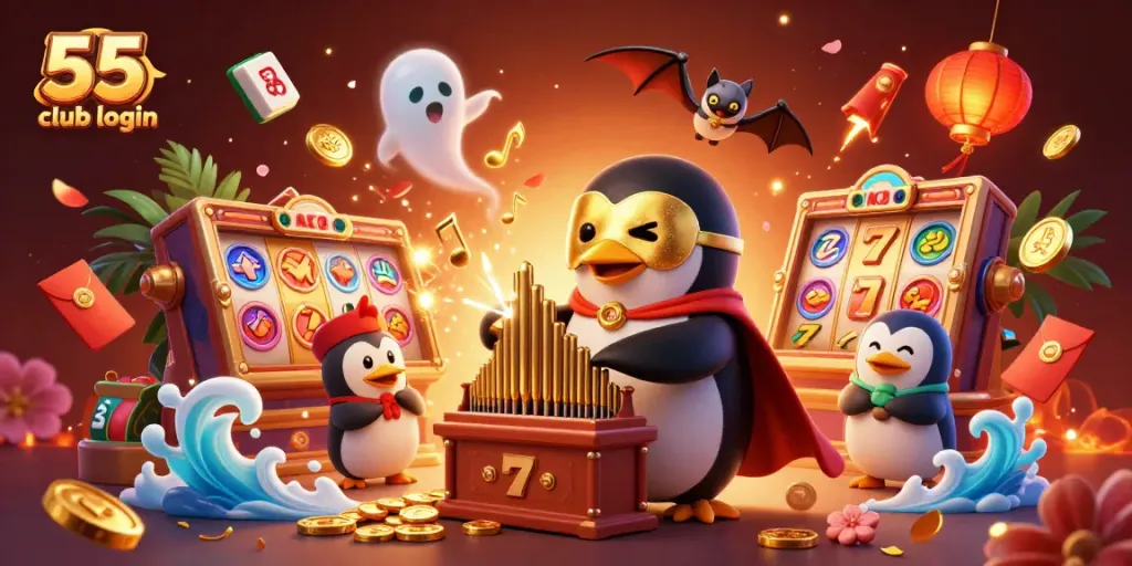 Engage with immersive 55 club login experiences in this vibrant online casino-themed illustration.
