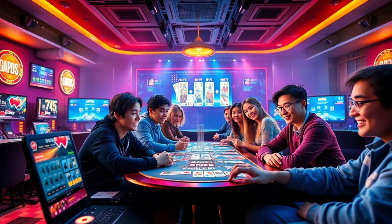 Online gaming experience at topgamebaidoithuong.mx featuring players engaged in card games and vibrant digital interactions