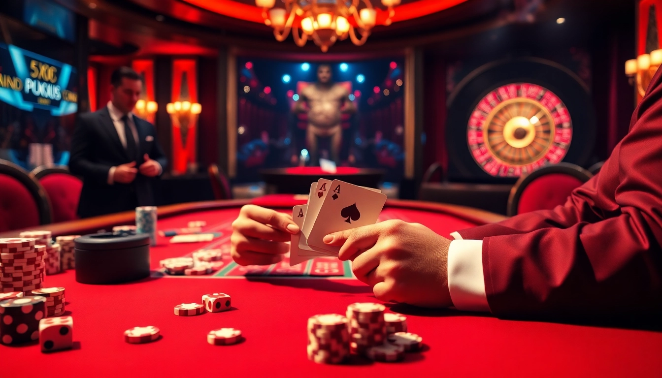 Experience thrilling action at dom88.us.com, featuring a high-stakes poker table with cards and chips.