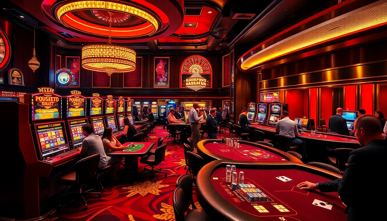 Experience the excitement of gambling at mb66.nyc with vibrant casino visuals showcasing diverse games.