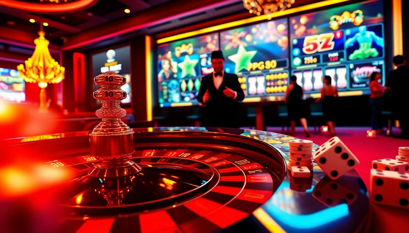 Players enjoying a thrilling game at PG88 casino, featuring roulette, poker, and vibrant chips.