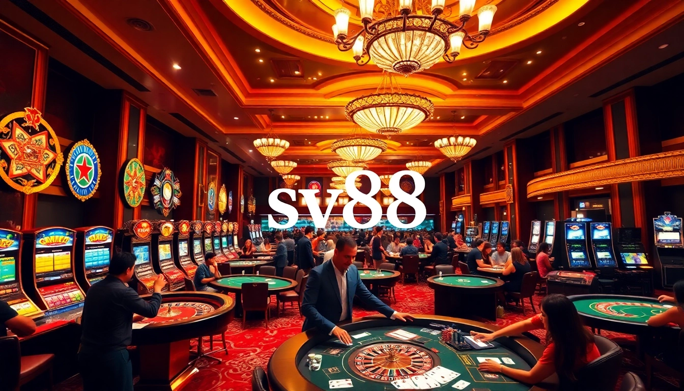 Experience the excitement of sv88 at a vibrant casino with roulette, slots, and poker tables.