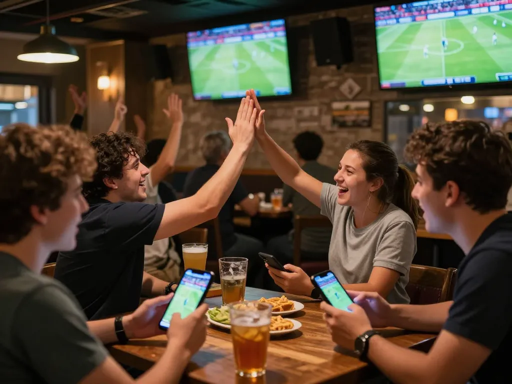 Soi keo nha cai at a vibrant sports bar as fans engage in live betting.