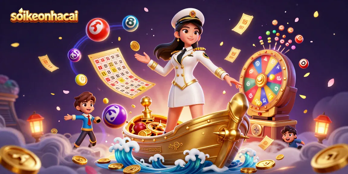 Engage with soikeonhacai's dynamic online gambling scene featuring colorful lottery elements and a commanding character.
