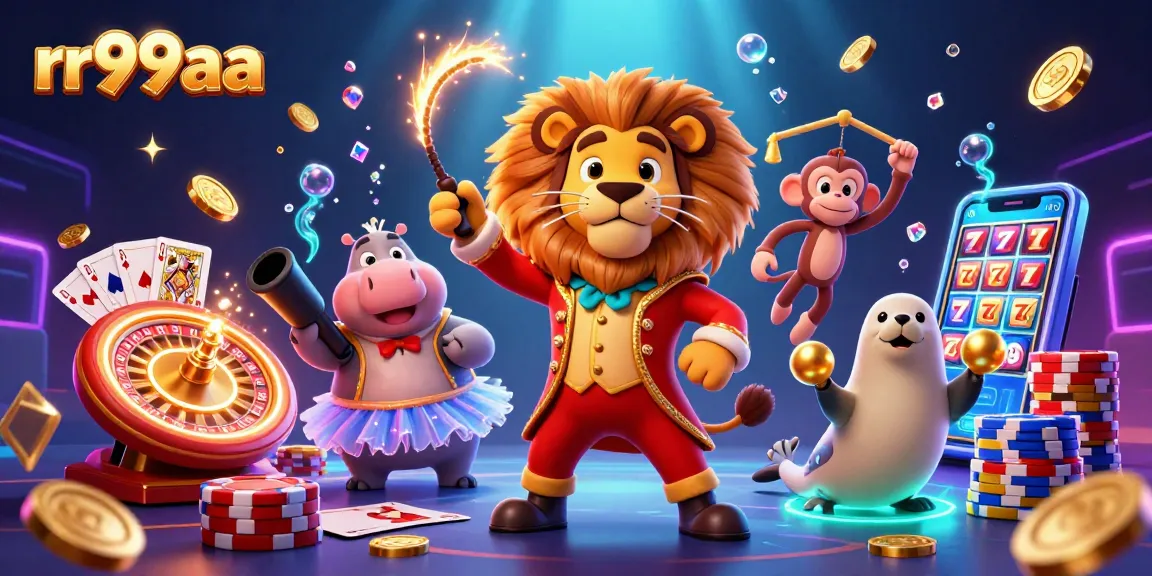 Experience the thrill of rr99aa with a colorful casino illustration featuring animated characters, lively game elements, and exciting energy.